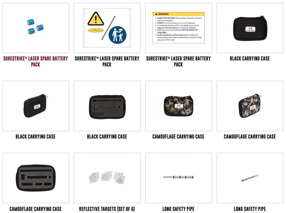 Images of laser spots, safety signs, carrying cases, and safety pipe.