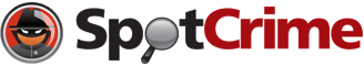 SpotCrime logo: Red and black thief icon, magnifying glass, and 