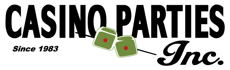 The logo for casino parties inc. has dice on it