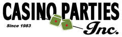 The logo for casino parties inc. has dice on it