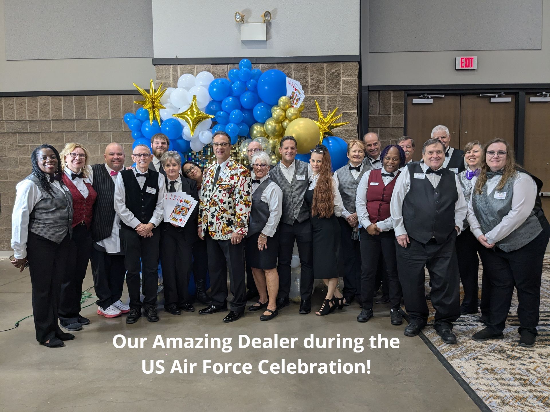 A group of people are posing for a picture during the us air force celebration.