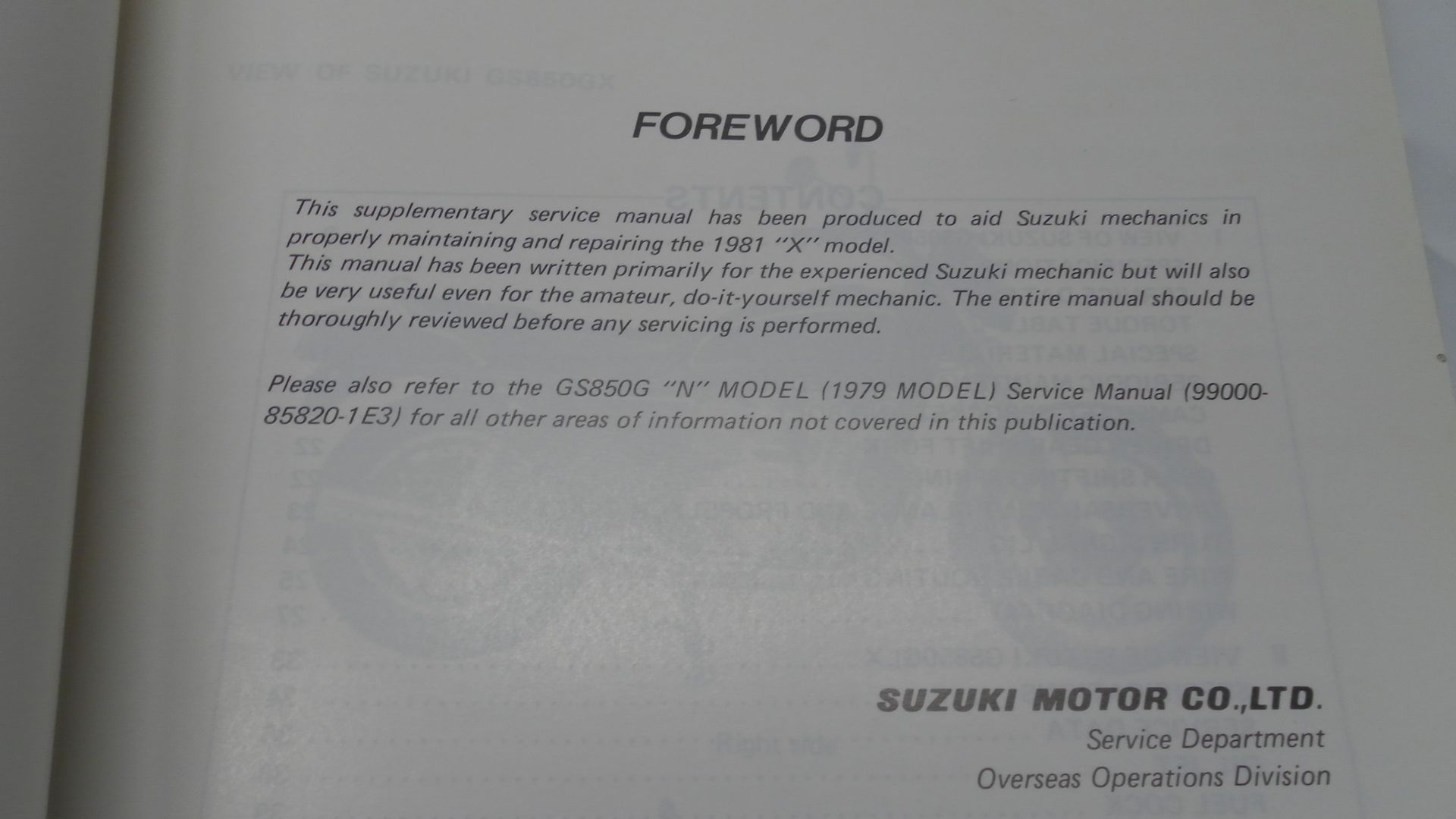 Supplementary service manual , werkplaatshandboek 	GS850G/GL	01-04-81	SR-8201-E1