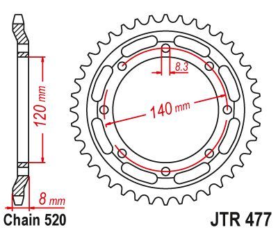 Achterkettingwiel / achtertandwiel	jtr477.43		, KLR600 (KL600A1,B1-B4)  84-90