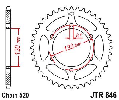 Achterkettingwiel / achtertandwiel	jtr846.37		, SRX600 1XL,1XM 86-94