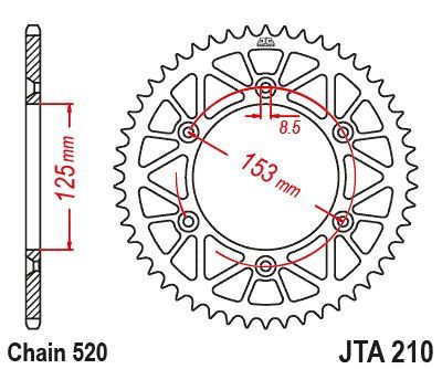 Aluminium    Achterkettingwiel / achtertandwiel	alumi   jta210.55 / jtr210.55