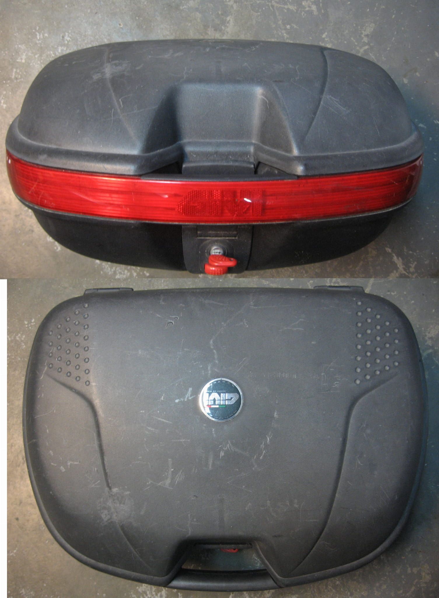 givi , monokey koffer E360  met sleutel,  krassen op verkleurd deksel