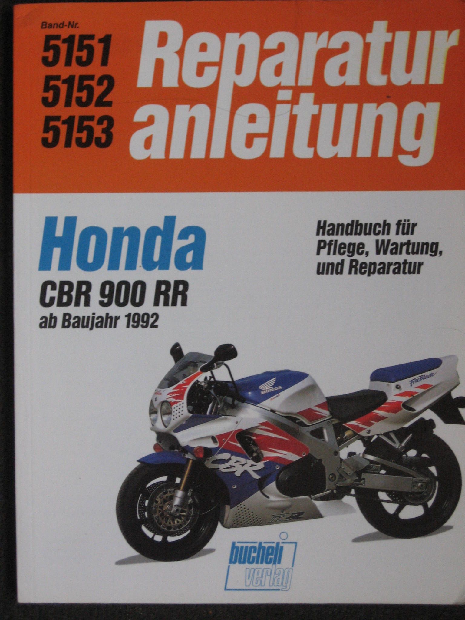 Reparateur anleitung 5151 5152 5153 , werkplaatshandboek honda	cbr900rr fireblade vanaf 1992		Isbn 3 7168 1856 9	zeer goede staat  	, duits