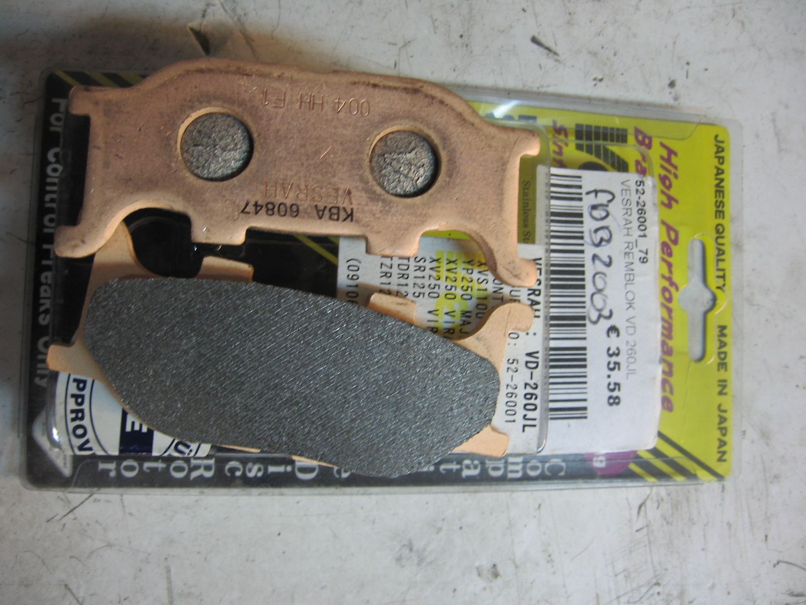 remblokken sintered  vesrah	vd260jl	,	(fdb2003) (1)