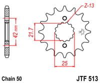 voortandwiel voorkettingwiel	jtf513.17	zonder borg gaten, kan de JTF566 vervangen ,kan vervangen worden door de JTF519