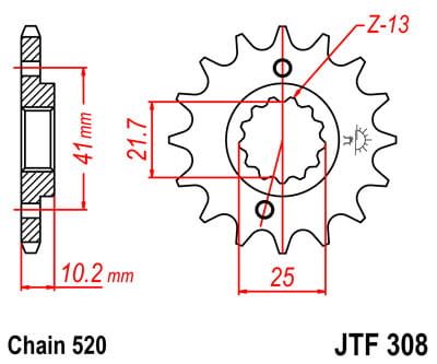 voortandwiel voorkettingwiel	jtf308.14