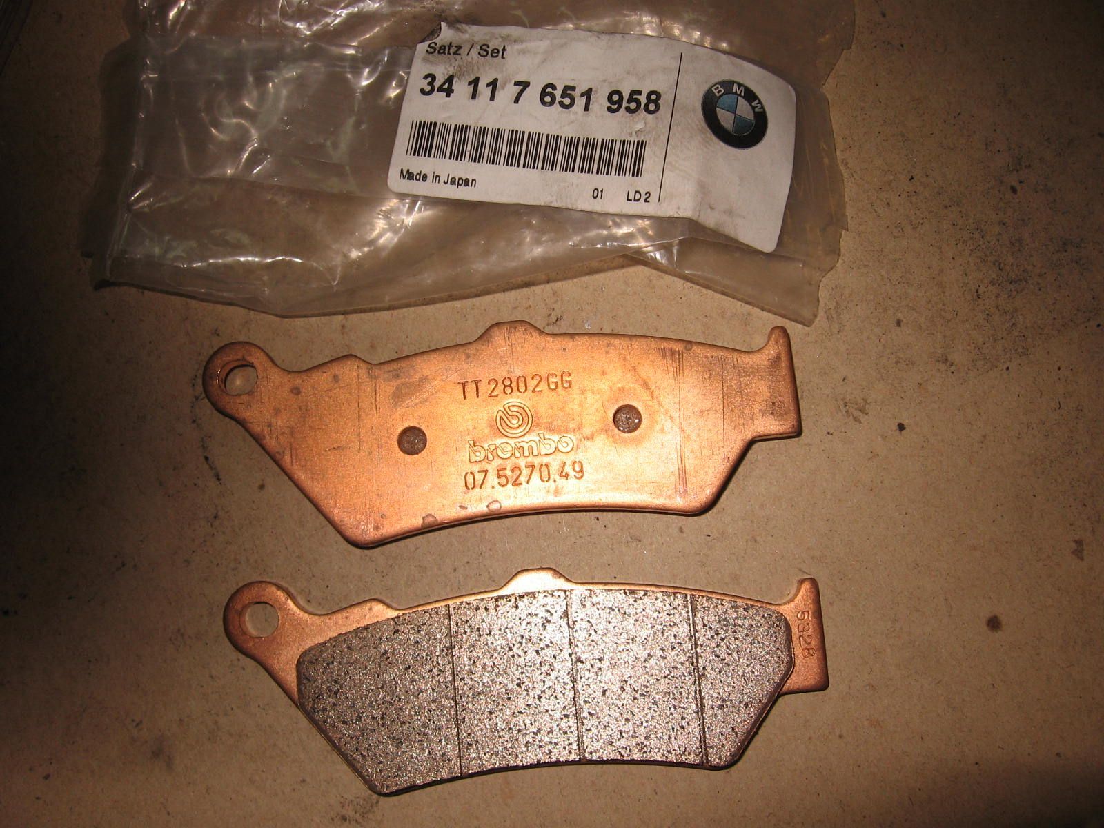 Remblokken  - F650CS 01-05 , F650GS 99-12 , F650GS DAKAR 2000-07 , G650GS 08-10 HP2 Enduro 05-07	brembo sintered	oem	34 11 7 651 958	34117651958