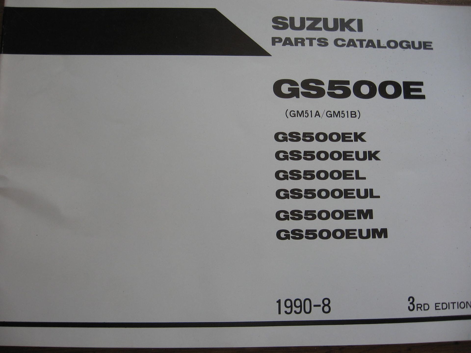 Suzuki origineel parts catalog / manual  uit 1990-8 3e editie 	GS500E - K,UK,L,UL,M,UM - 1989+1990+1991		9900 B-30071-020