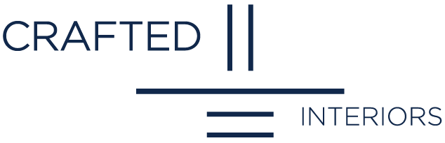 CRAFTED INTERIORS logo in dark blue with minimalist line design on a white background