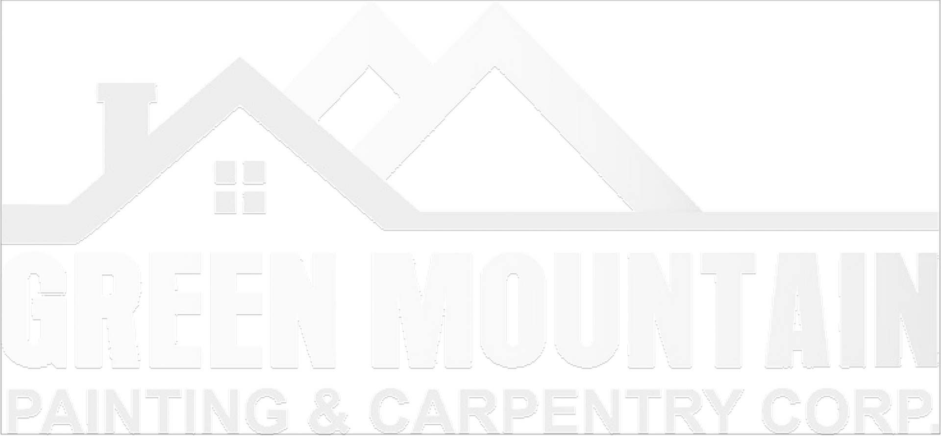 A white logo for green mountain painting and carpentry corp.