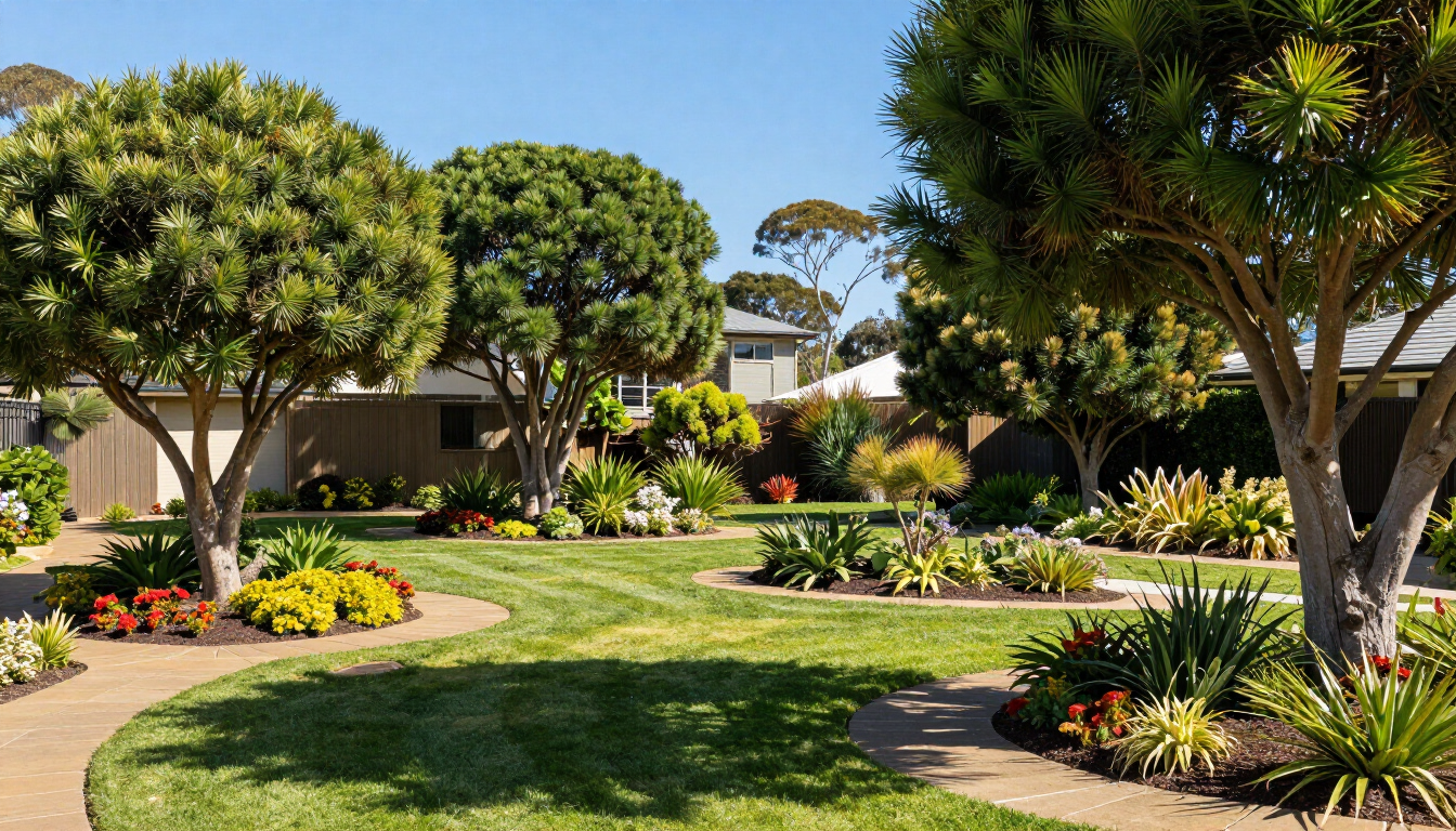 Healthy manicured trees in a residential backyard in Lake Macquarie
