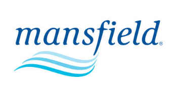 Mansfield logo with blue text and wave graphic.