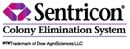 Sentricon colony elimination system logo with purple and black text and graphic.