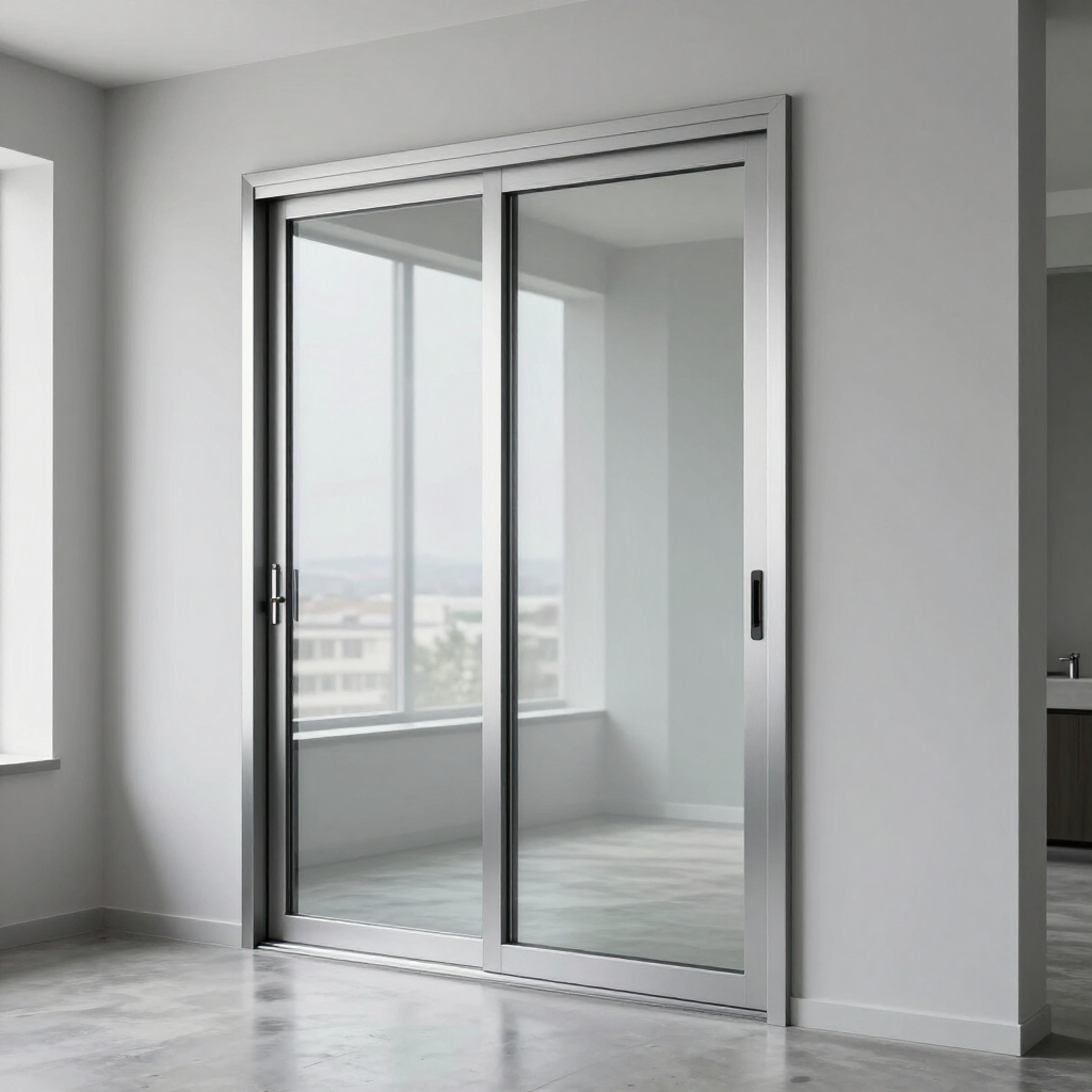 Puerta corrediza de aluminio con gran pa&ntilde;o vidriado