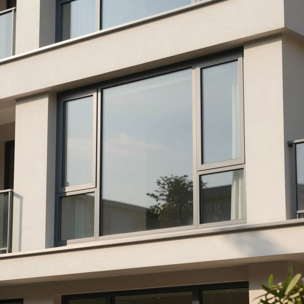 Ventana de aluminio moderna en una fachada residencial