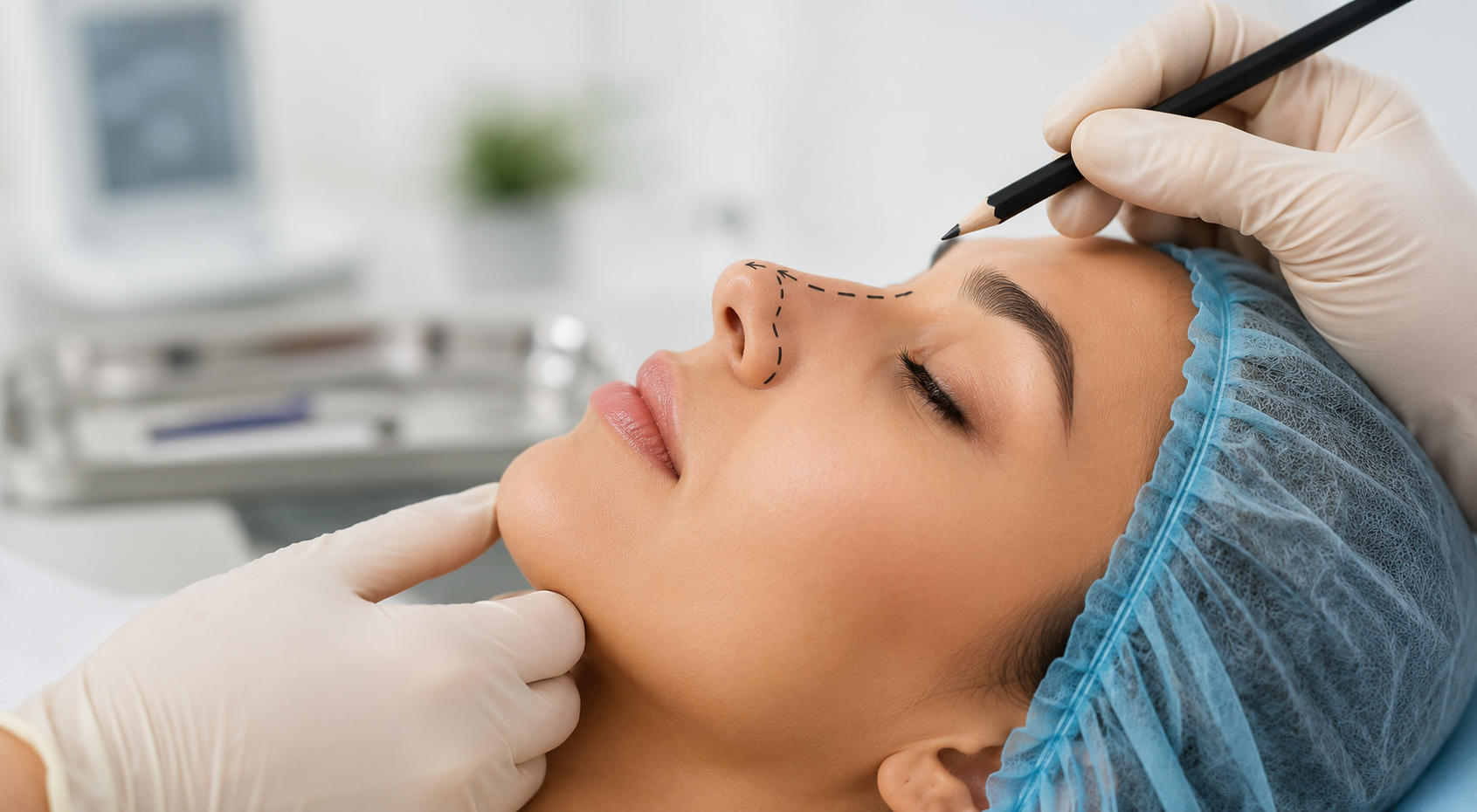 Paciente en valoración preoperatoria para rinoplastia en Bogotá con marcación nasal realizada por especialista