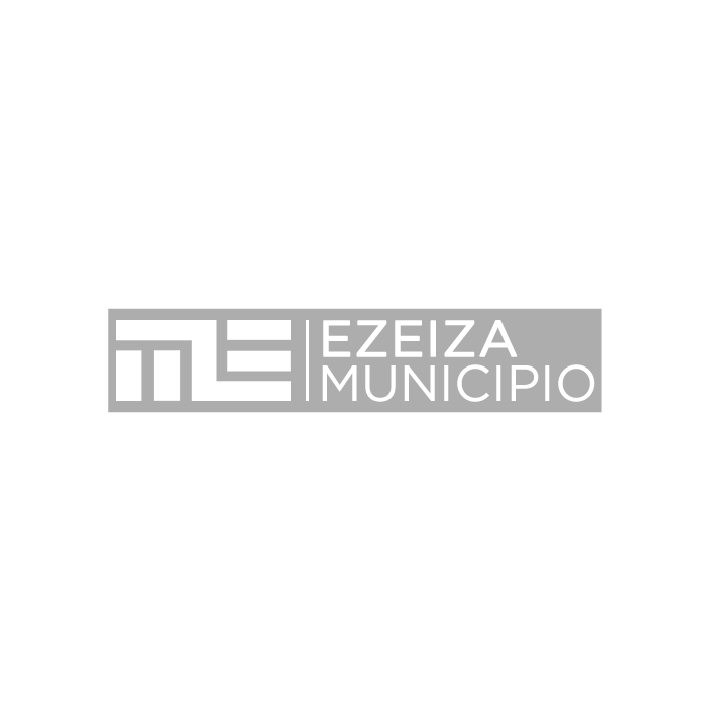 Logotipo del municipio de Ezeiza que presenta un icono geométrico estilizado junto al texto 