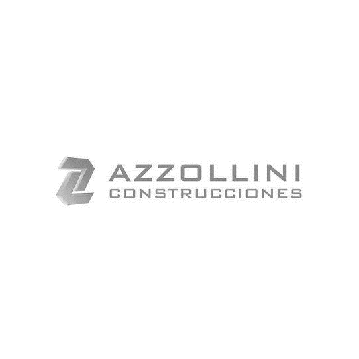 El logotipo de Azzollini Construcciones, que presenta una letra Z geométrica estilizada en color plata junto al nombre de la empresa en gris.