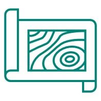 Een turquoise lijnicoon van een bouwtekening of opgerold document met een houtnerfpatroon.