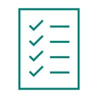 Een turquoisekleurig pictogram van een checklist met vier vinkjes op een rechthoekig document.