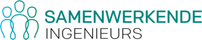 Logo voor Samenwerkende Ingenieurs: drie abstracte, met elkaar verbonden figuren naast de bedrijfsnaam in turquoise en grijs.