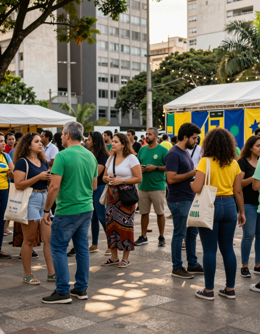 Público chegando a um evento cultural em espaço urbano