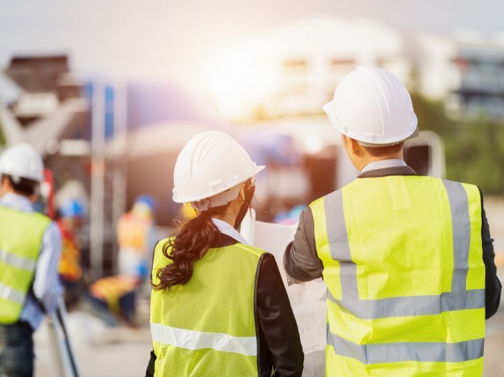 Deux techniciens sur un chantier