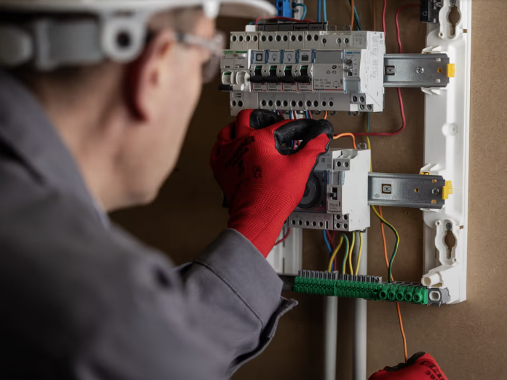Technicien intervenant sur une installation à basse tension