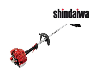 Shindaiwa red and silver pole hedge trimmer.