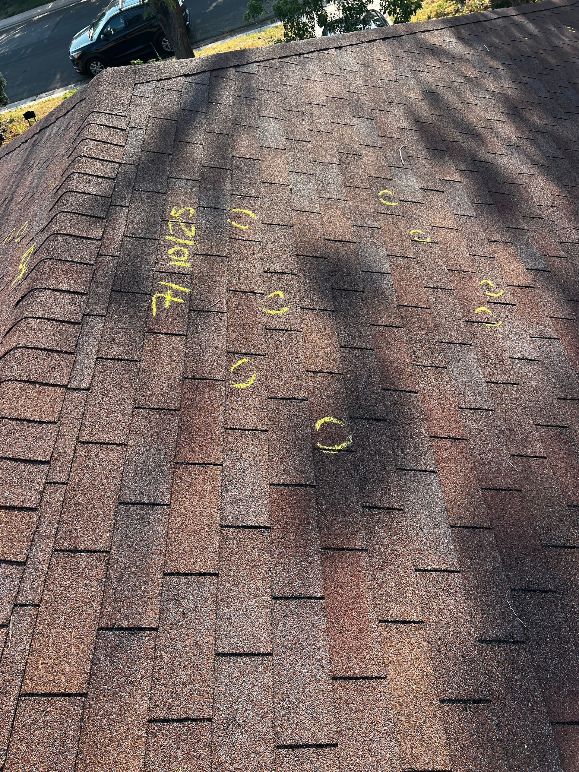 Hail damage on a Westminster, CO roof inspected by Precision Exteriors Restoration