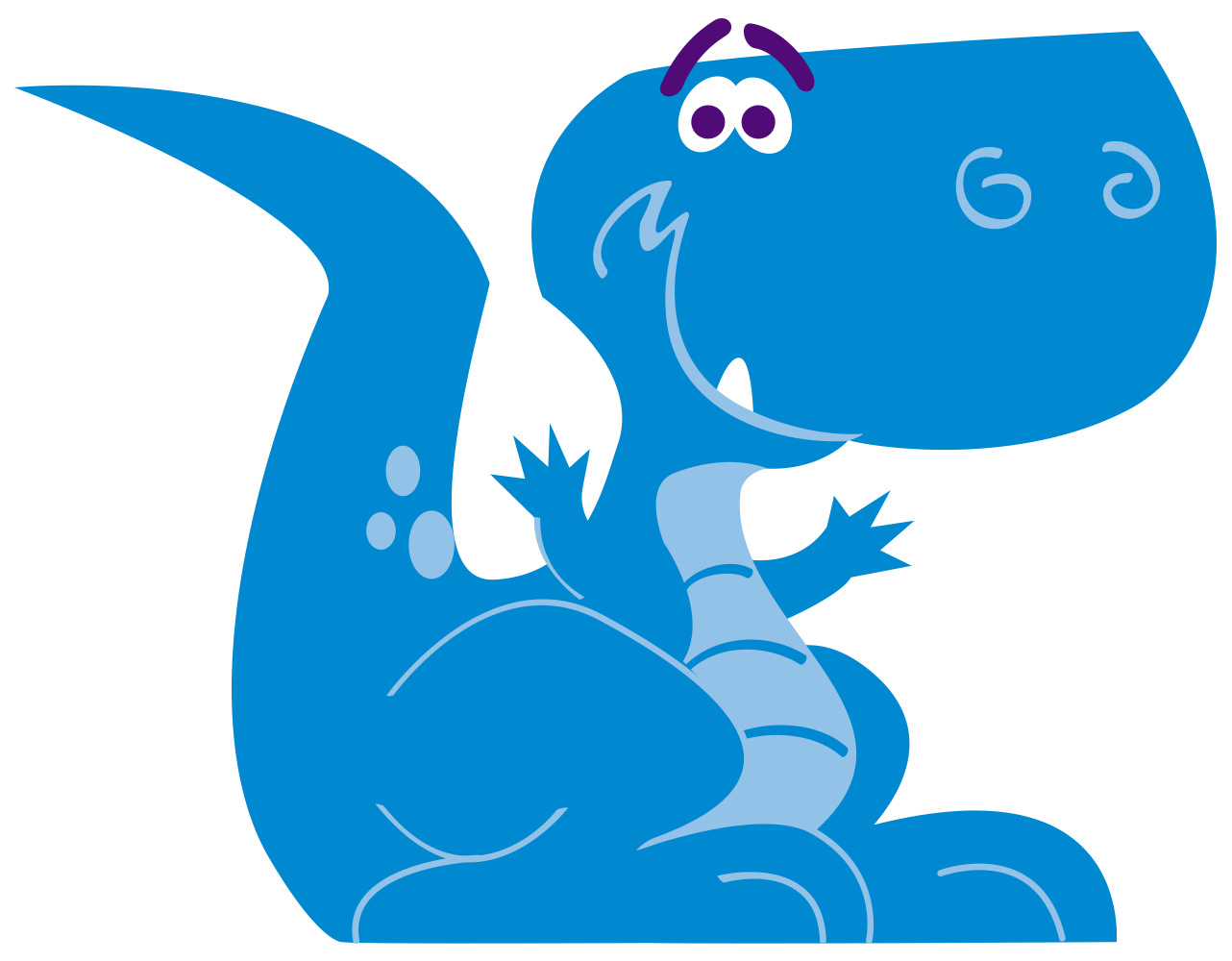 A blue dinosaur with the number 8 on its face