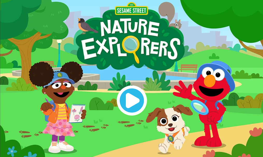 Elmo and sesame street are playing a game called nature explorers.