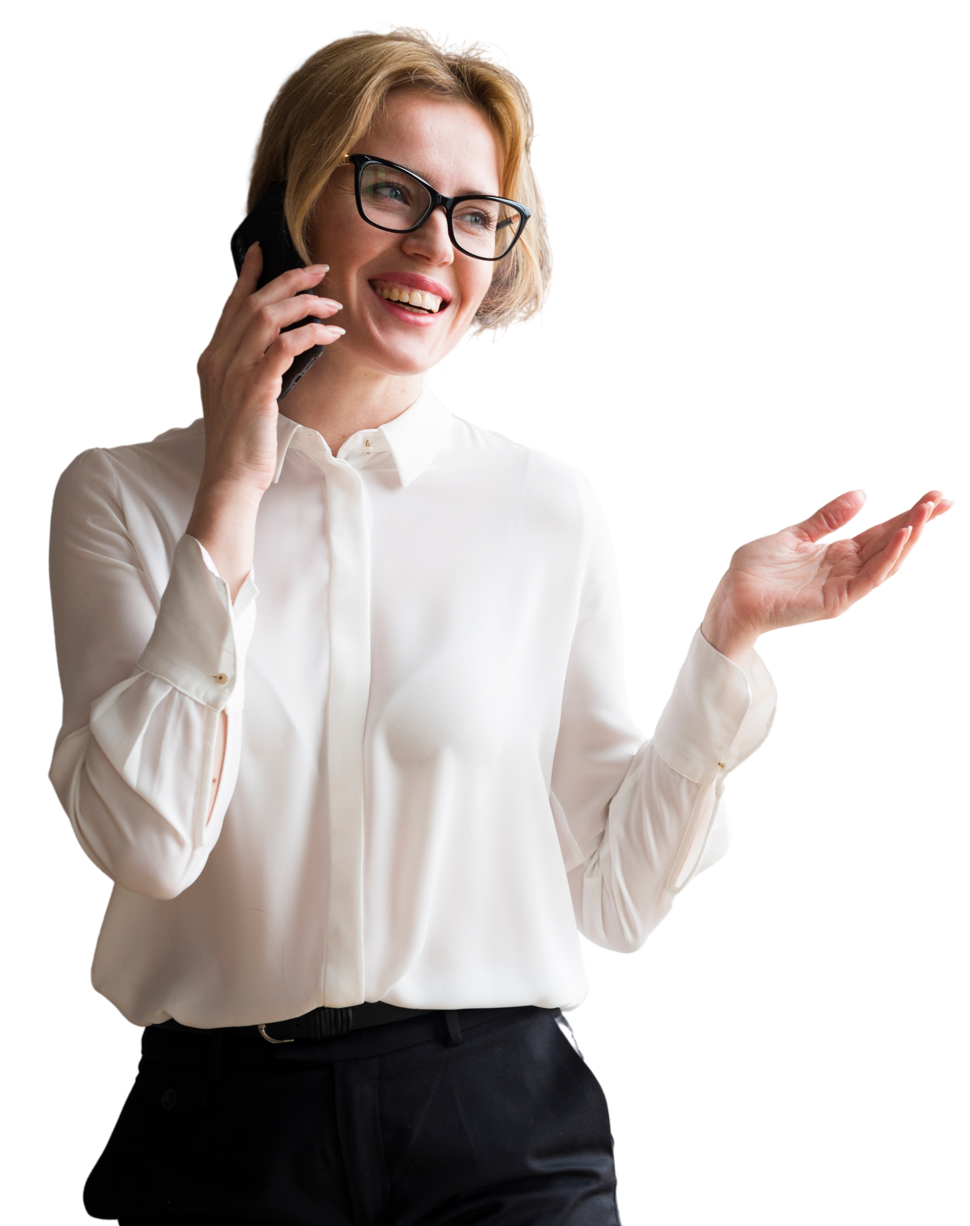 A woman wearing glasses is talking on a cell phone.