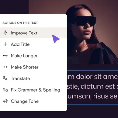 A woman wearing sunglasses is standing in front of a screen that says actions on this text