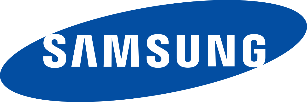 Logo Samsung blu con testo bianco all'interno di una forma ovale