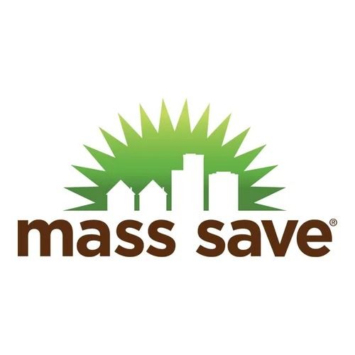Mass Save logo with green sunburst and white houses above brown text