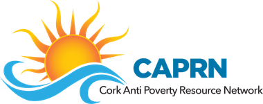 Logo of CAPRN, Cork Anti Poverty Resource Network: sun and waves with text