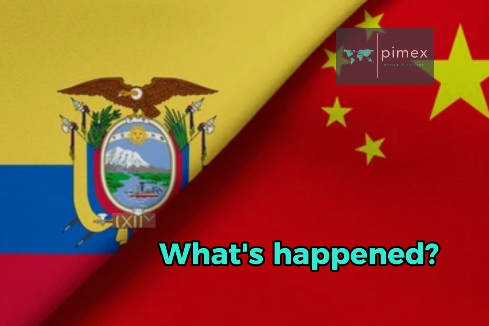 Las banderas de Ecuador y China están divididas diagonalmente con el texto 