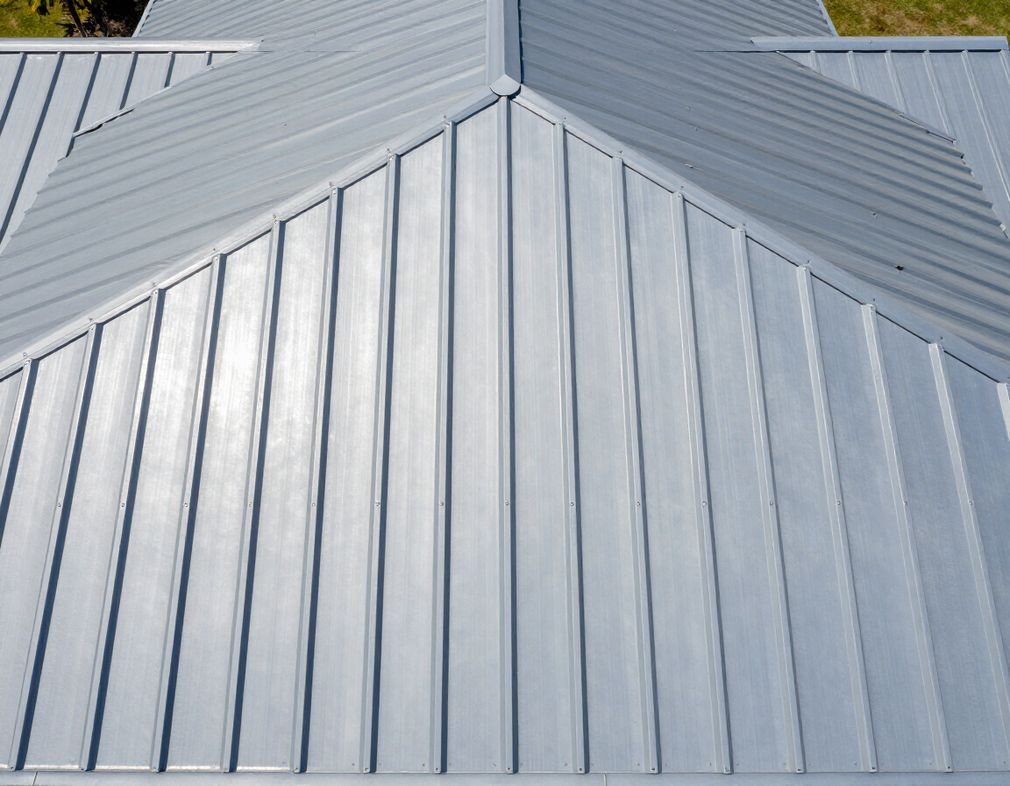 Aerial view of Florida standing seam metal roof showing concealed fastener panel geometry