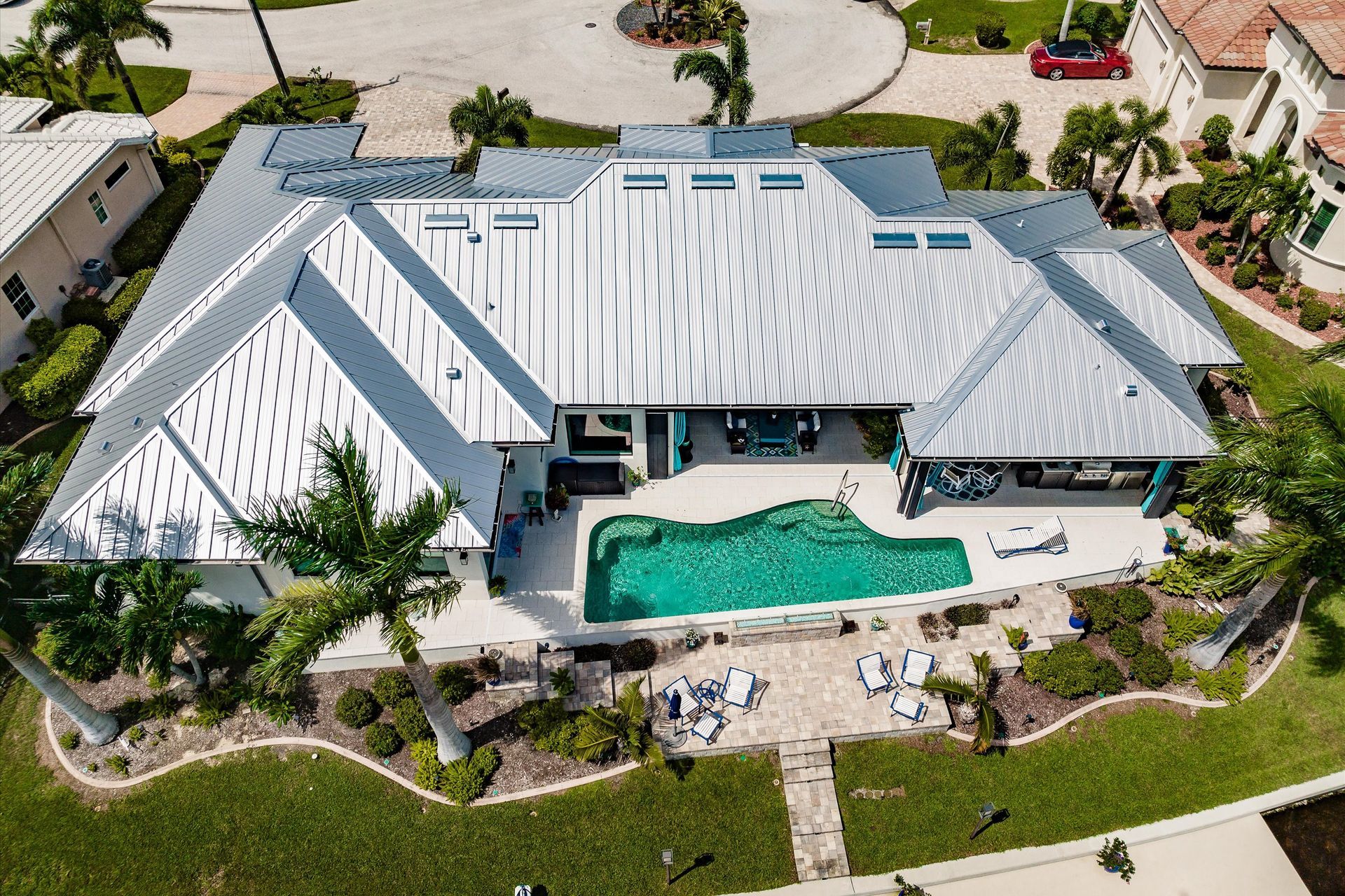 Large Florida residential — multi-plane standing seam metal roof