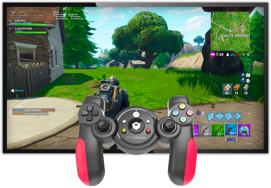 A video game is being played on a television with a controller attached to it.