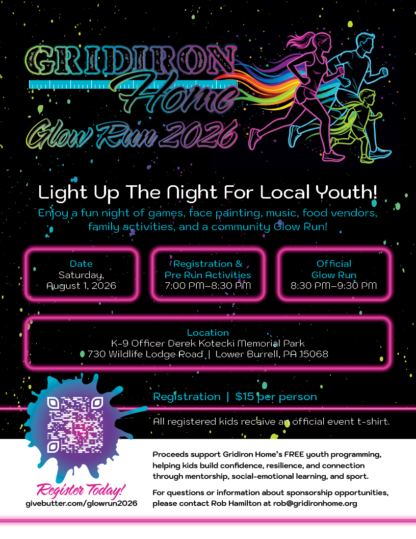 Registration Now Open for Gridiron Home Inc. 2026 Glow Run in Lower Burrell
