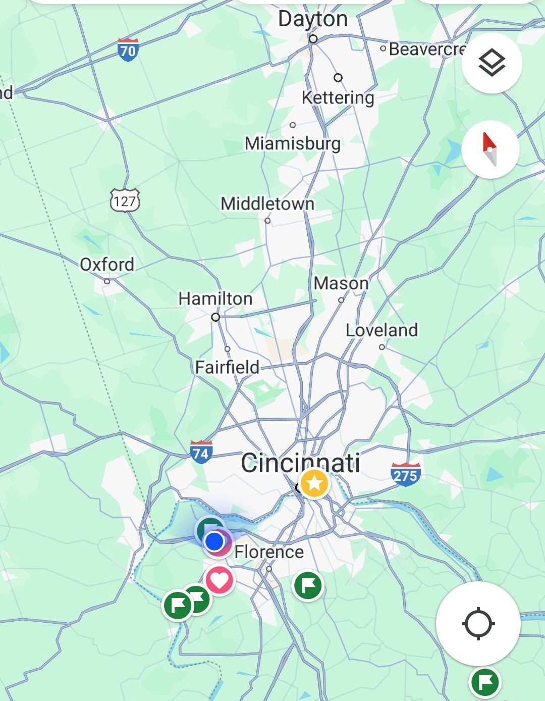 A map of cincinnati is shown on a cell phone.