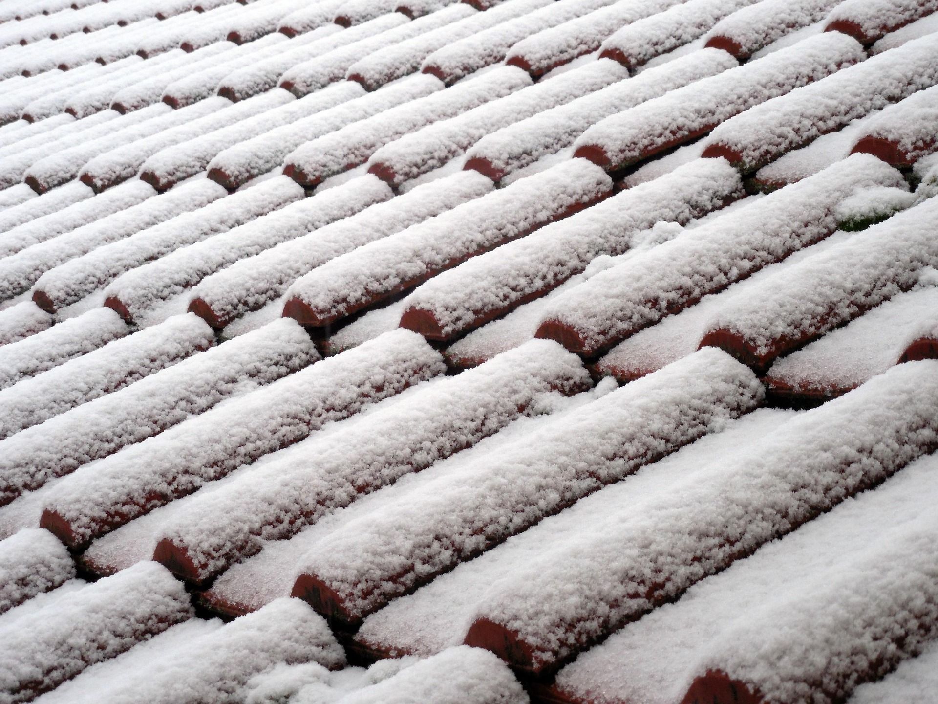 Roof tiles covered in frost and snow without solar panels