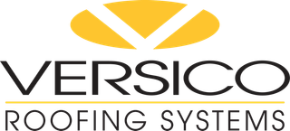 The logo for versico roofing systems is yellow and black.