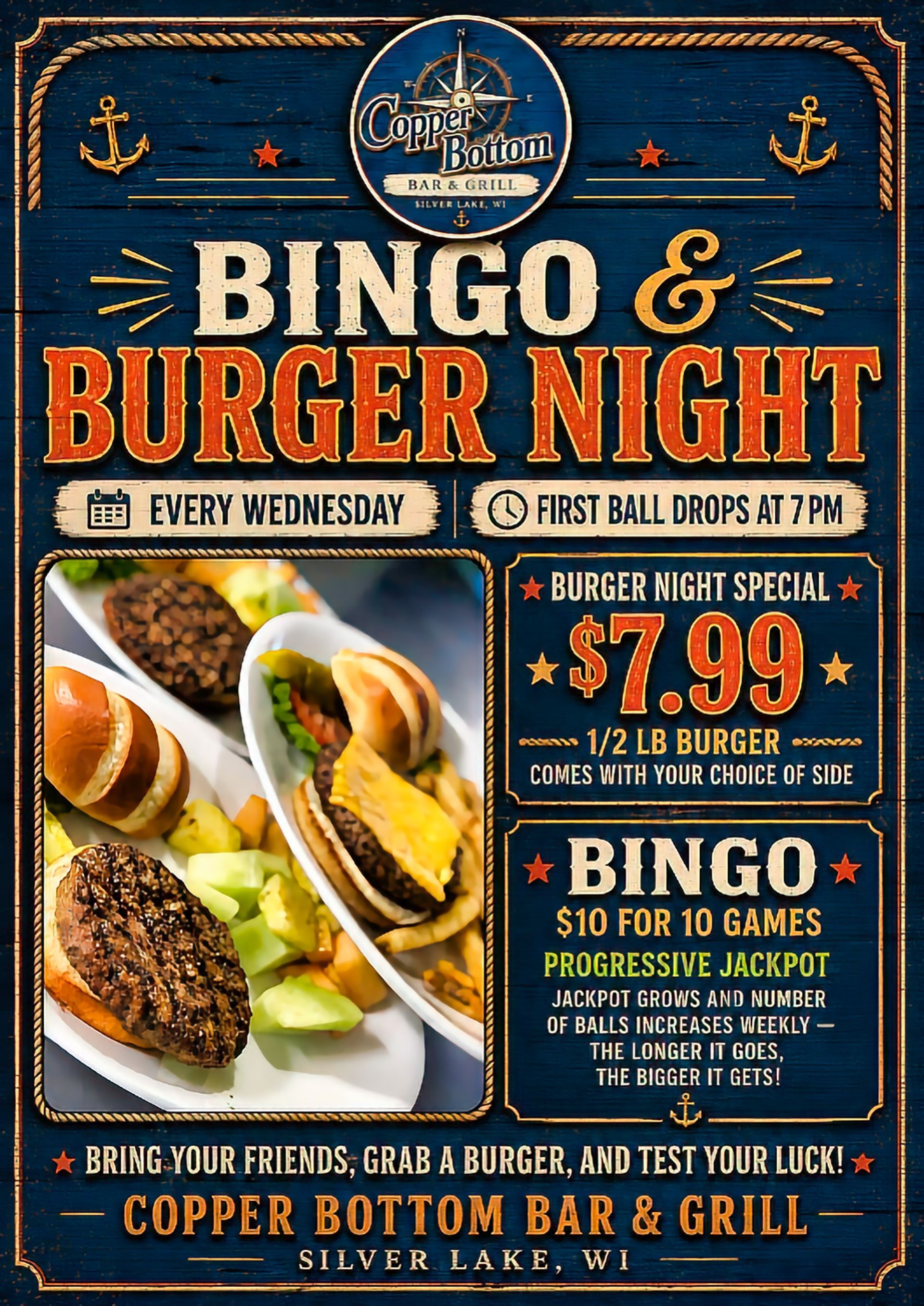Wednesday Bingo and Burger Night at Copper Bottom Bar and Grill